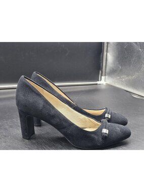 LifeStride Shoes Womens Size 9.5 Black Qianna Faux Suede Bow Pump Heels Stains